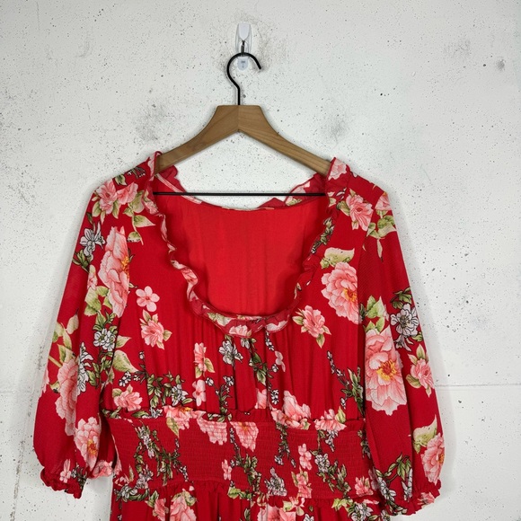 Wayward Fancies Eshakti Flora Print Ruched Half Sleeve Ruffle Trim Scoop Dress - Picture 5 of 11